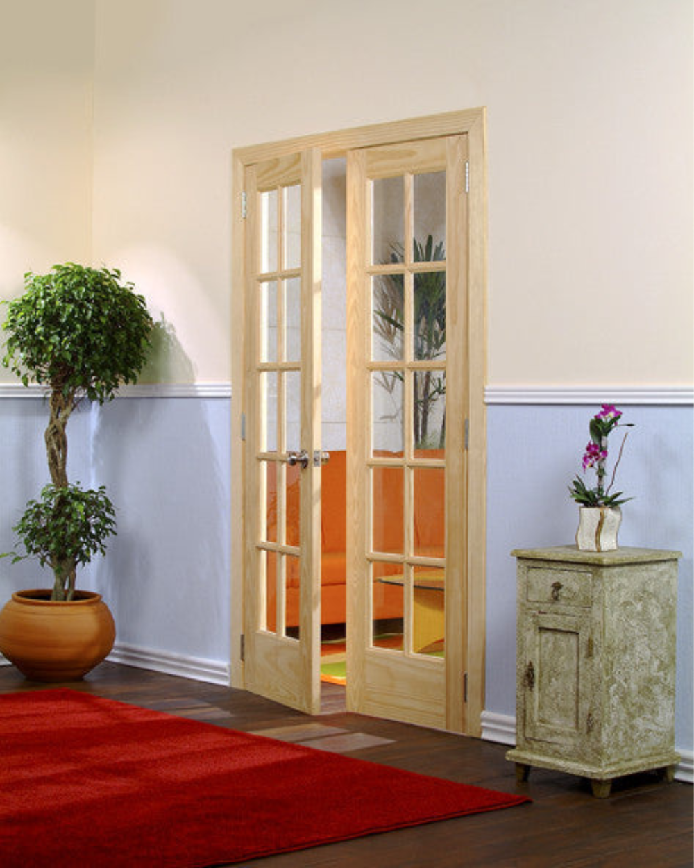 10 Lite Solid Core Pine Wood Glass Panel French Interior Door - Image 2