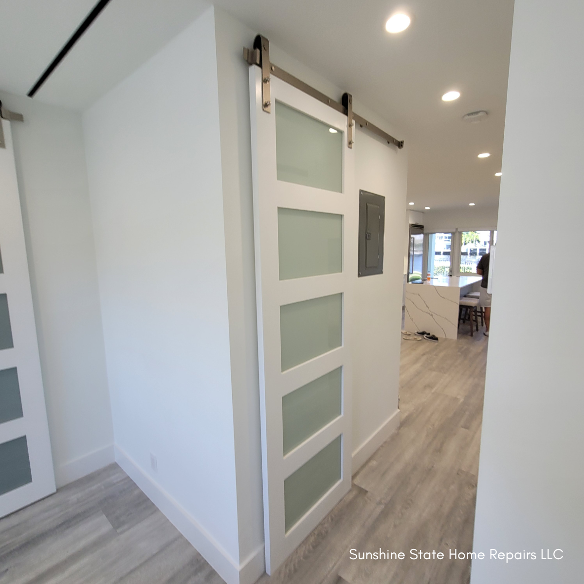 5 Frosted Glass Panel Shaker Style Wood Interior Door (Primed) - Image 5