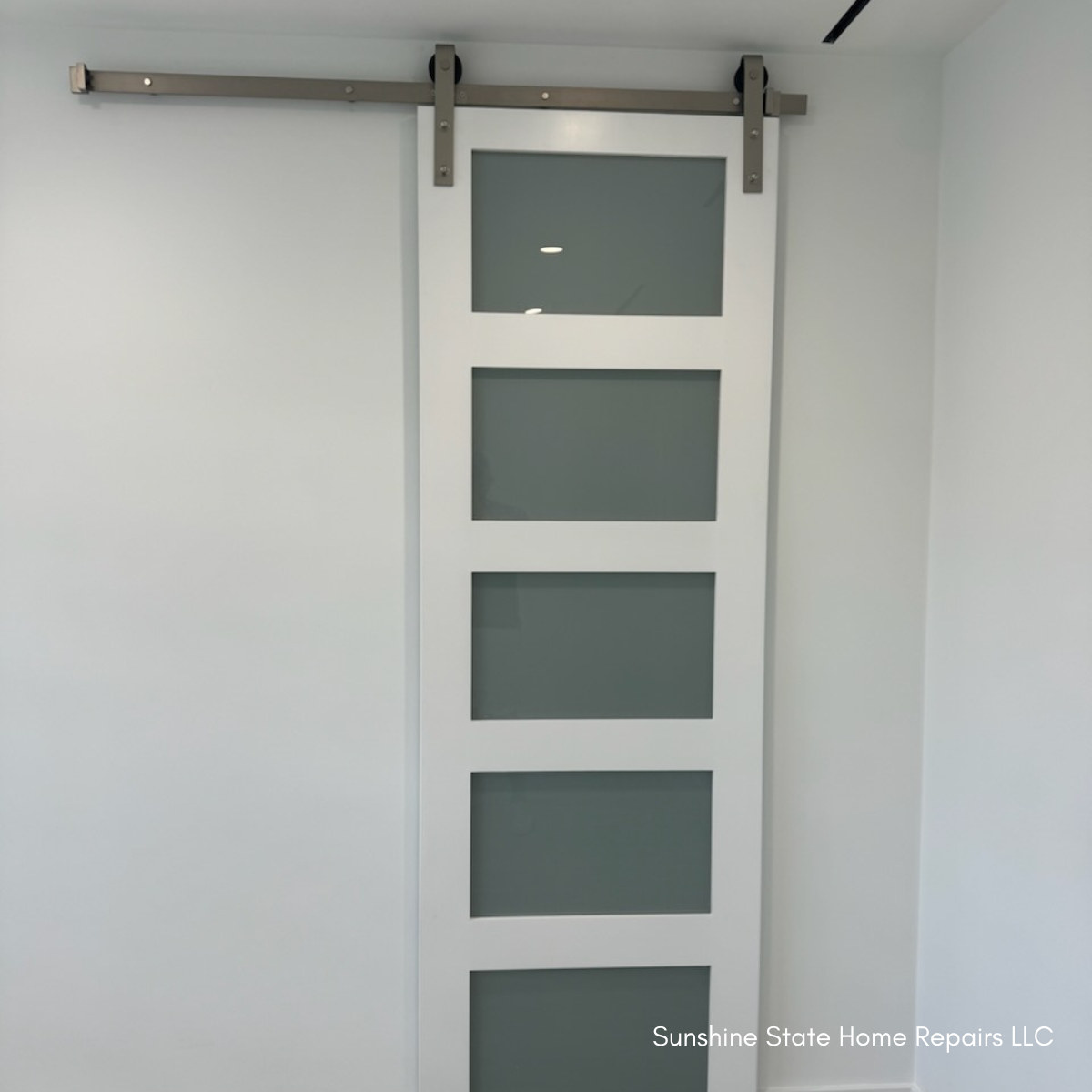 5 Frosted Glass Panel Shaker Style Wood Interior Door (Primed) - Image 6