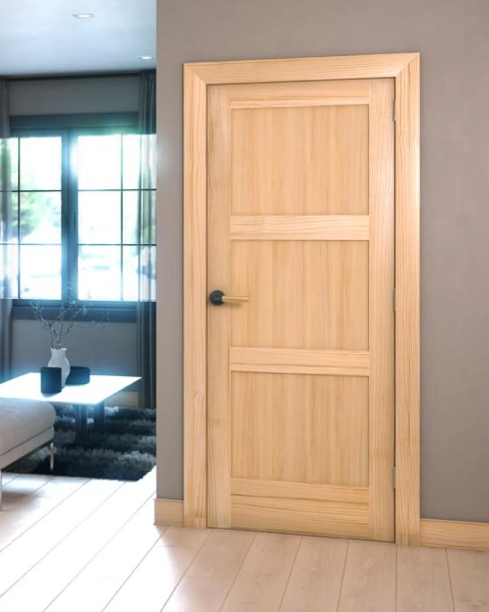 3 Panel Square Shaker Style Wood Interior Door - Image 2