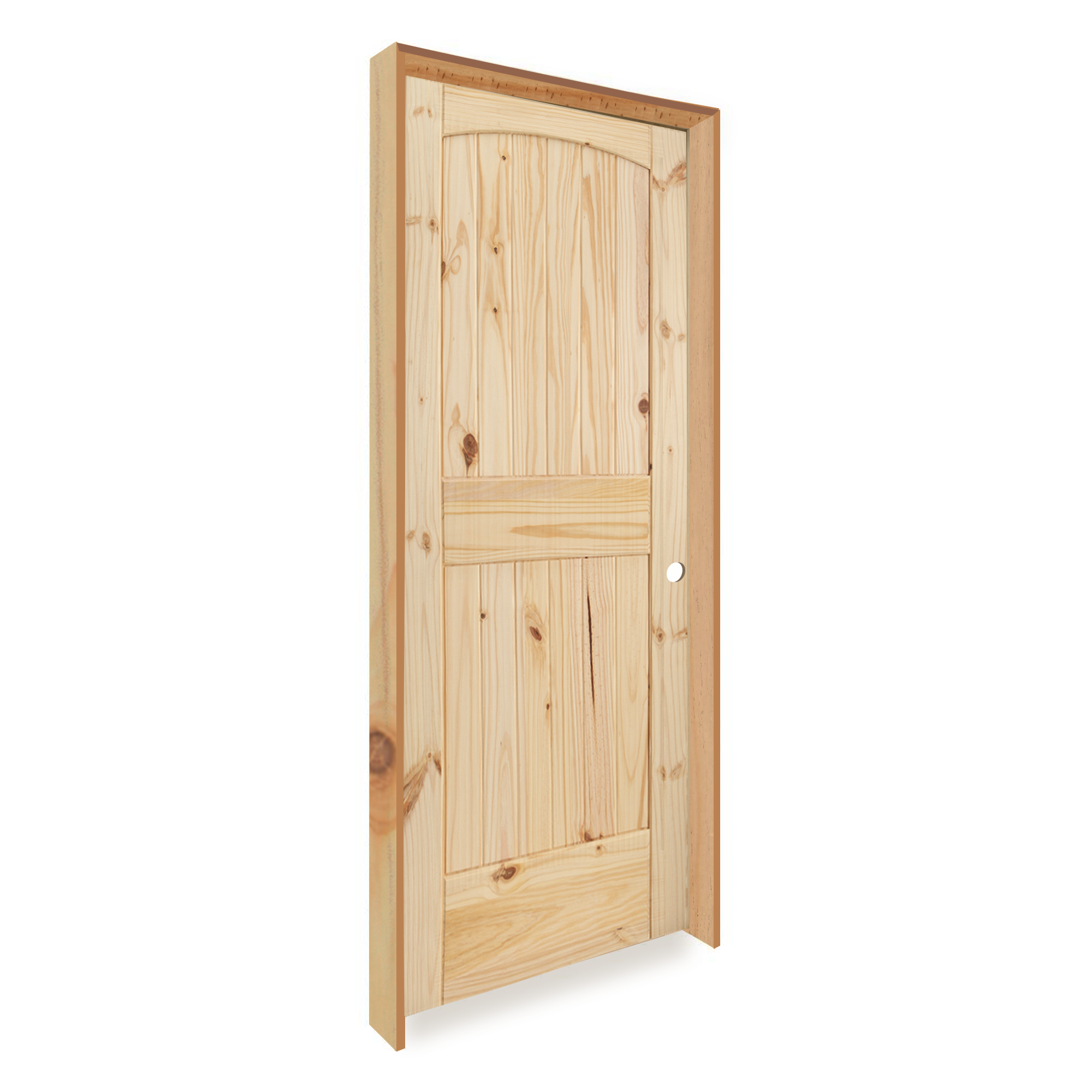 Prehung 2 Panel Arch Top V-Groove Knotty Pine Interior Door - Image 2