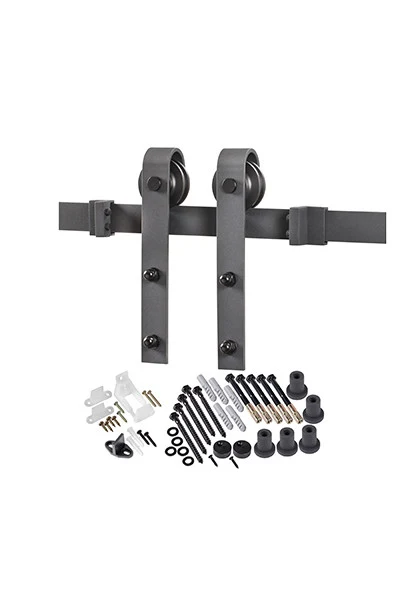Bent Strap Barn Door Hardware Kit with Track and Rollers