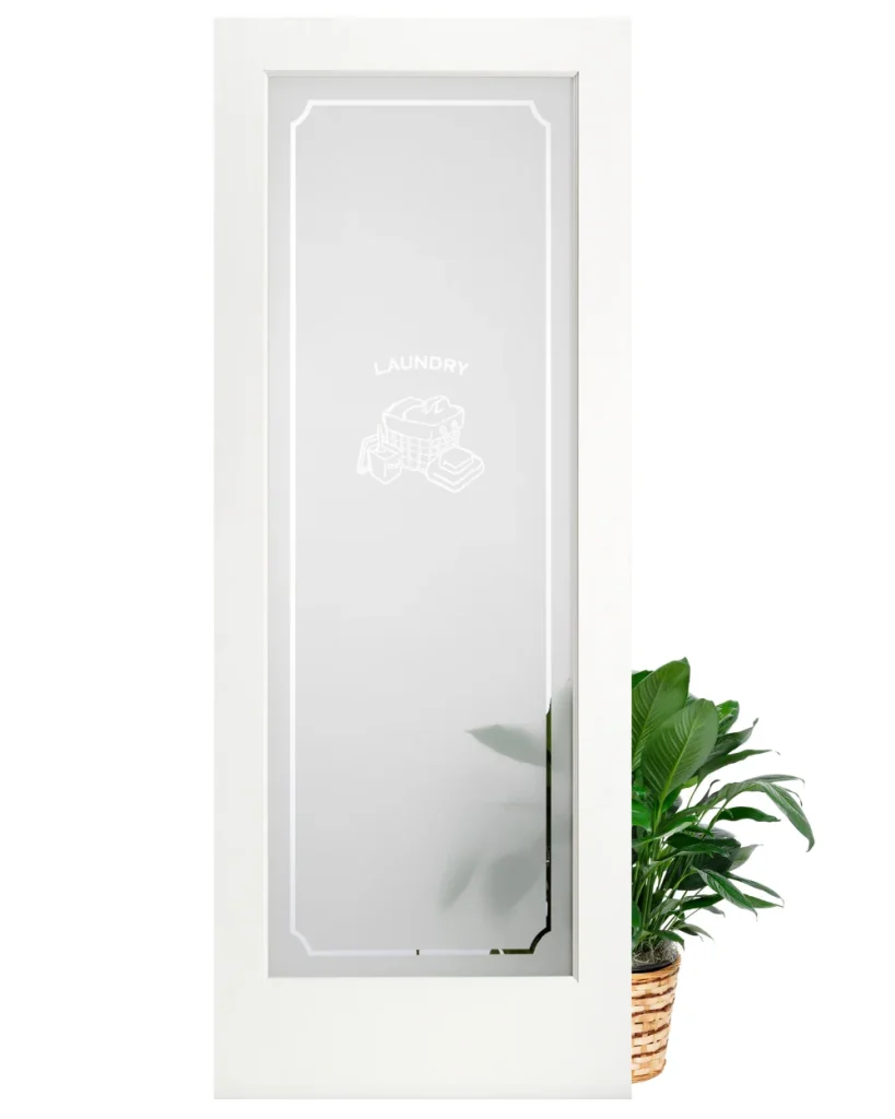 Single Lite Decorative Glass Primed Wood Laundry Door