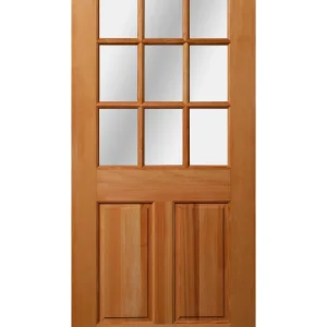 9-Lite Glass Wood Fir Exterior Front Door Over Two Raised Panels