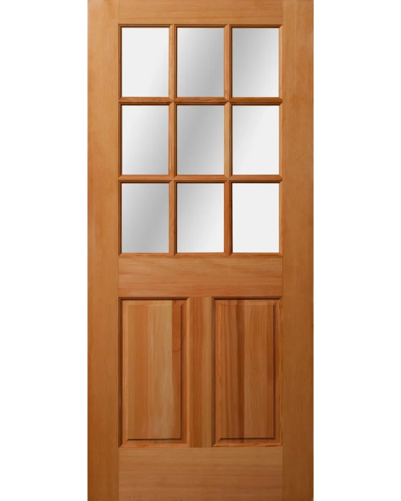 9-Lite Glass Wood Fir Exterior Front Door Over Two Raised Panels