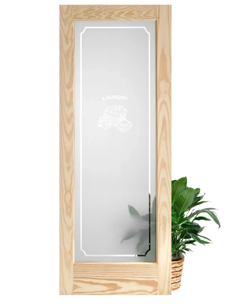 Single Lite Decorative Glass Clear Pine Wood Laundry Door