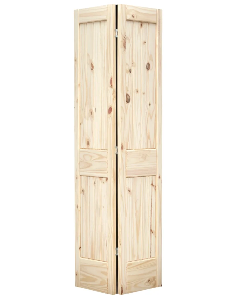 2 Panel Square Top V-Groove Knotty Pine Wood Bifold Interior Door
