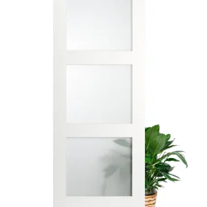 3 Frosted Glass Panel Shaker Style Wood Interior Door (Primed)