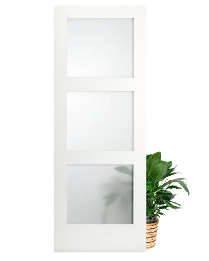 3 Frosted Glass Panel Shaker Style Wood Interior Door (Primed)