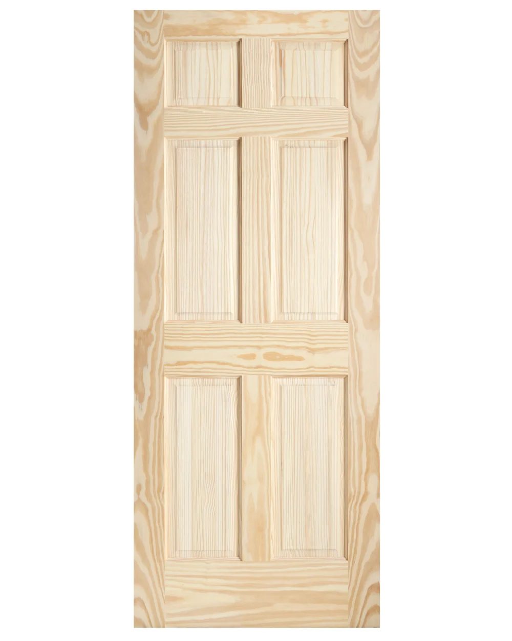 Solid Pine Exterior Front Door with Raised 6-Panel Single Hip Design