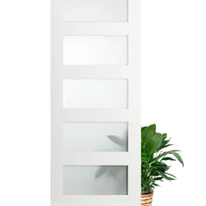 5 Frosted Glass Panel Shaker Style Wood Interior Door (Primed)