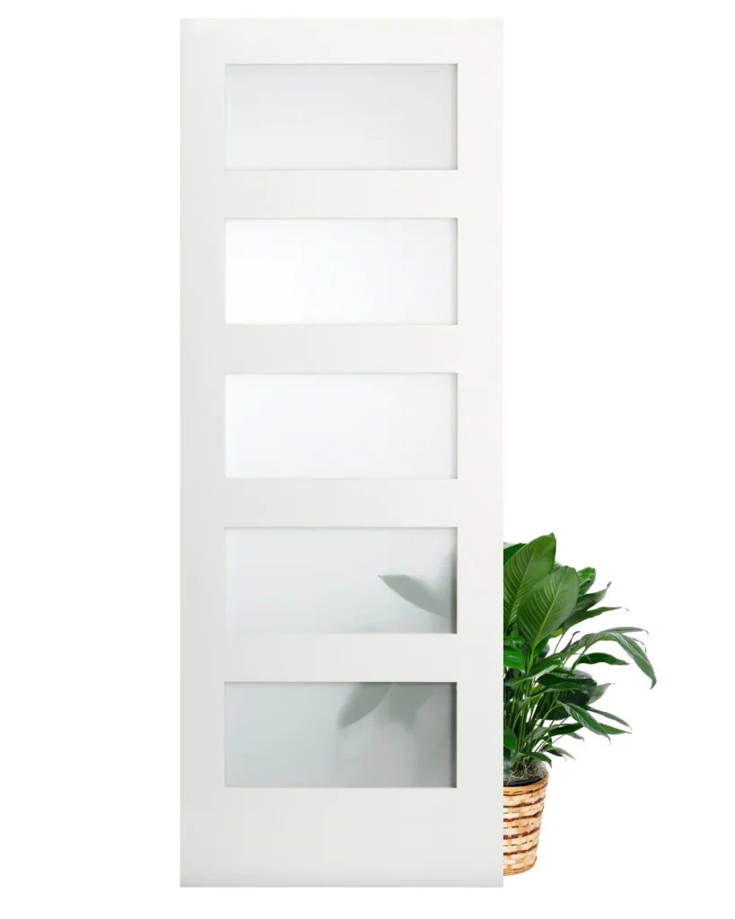 5 Frosted Glass Panel Shaker Style Wood Interior Door (Primed)