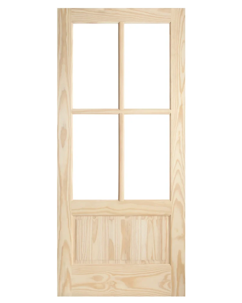 4-Lite Glass Over Raised Panel Exterior Pine Front Door