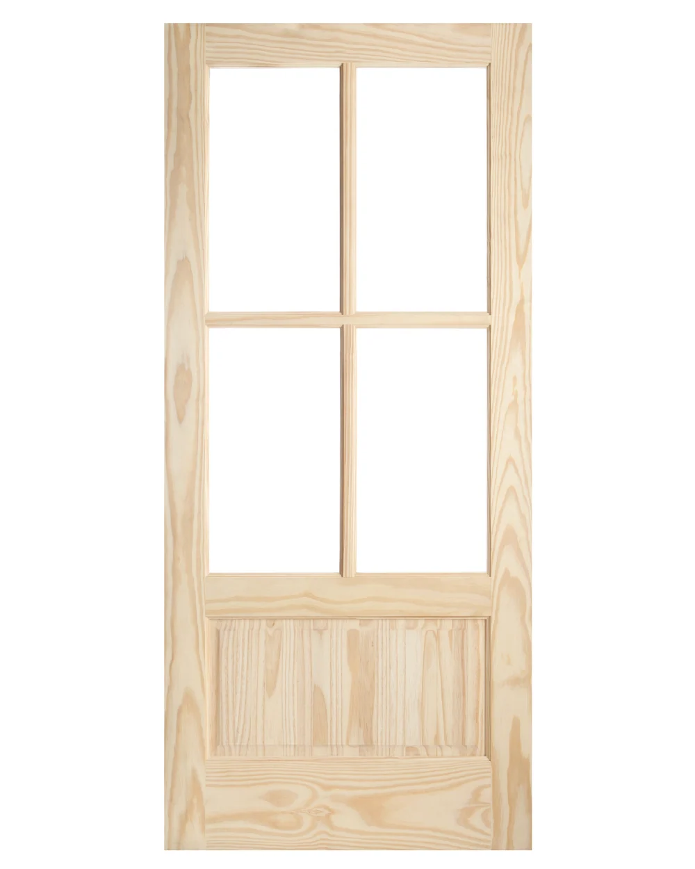 4-Lite Glass Over Raised Panel Exterior Pine Front Door
