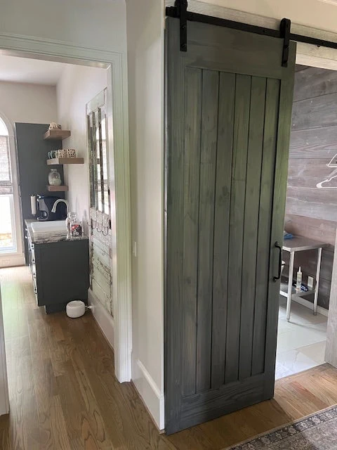 Bent Strap Barn Door Hardware Kit with Track and Rollers