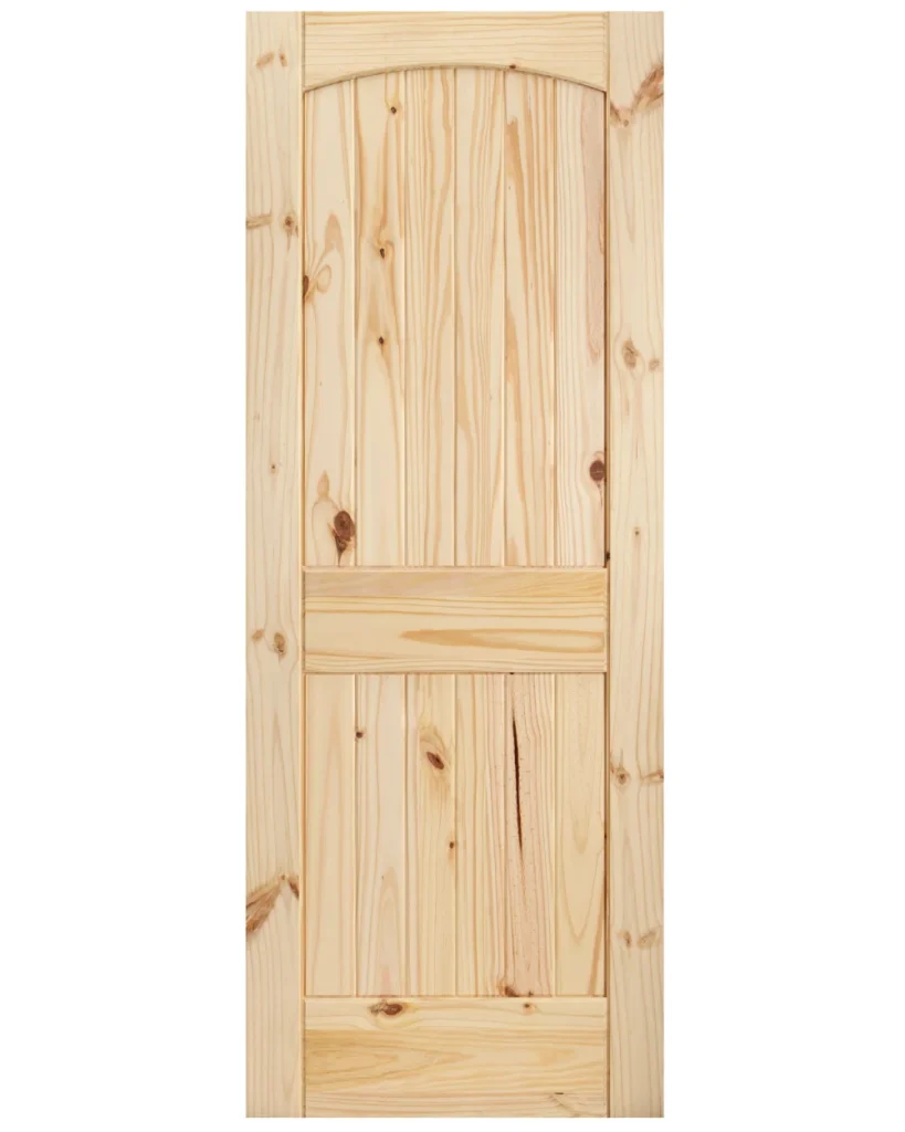 2 Panel Arch Top V-Groove Knotty Pine Wood Interior Door