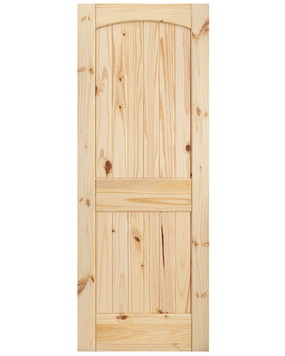 2 Panel Arch Top V-Groove Knotty Pine Wood Interior Door