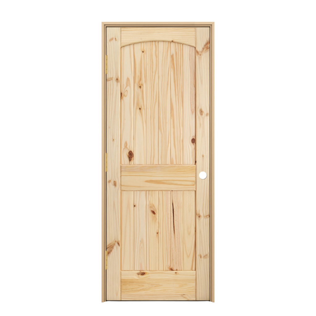 Prehung 2 Panel Arch Top V-Groove Knotty Pine Interior Door