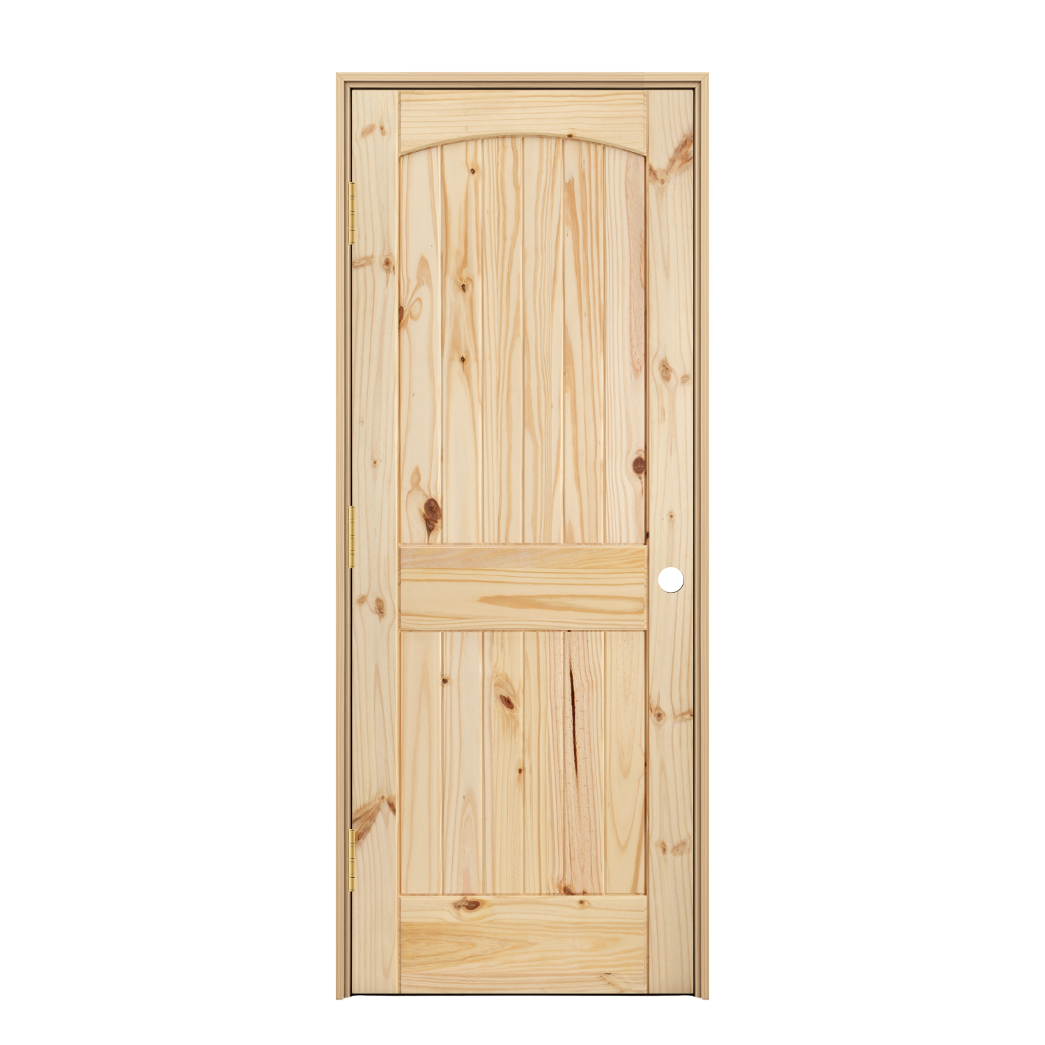 Prehung 2 Panel Arch Top V-Groove Knotty Pine Interior Door