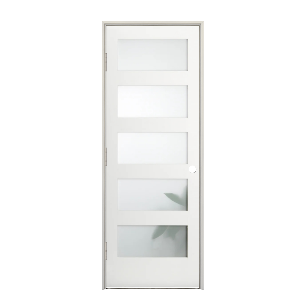 Prehung 5 Frosted Glass Panel Shaker Style Interior Door (Primed)