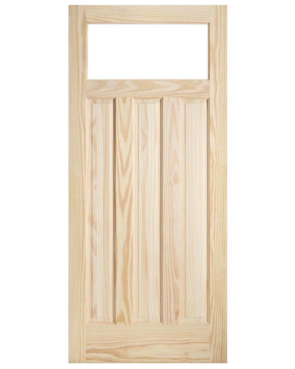 Exterior Wood Front Entry Door with Single Lite Glass and 3 Vertical Panels