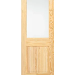 1/2 Lite Frosted Glass Over Raised Panel Pine Wood Interior French Door