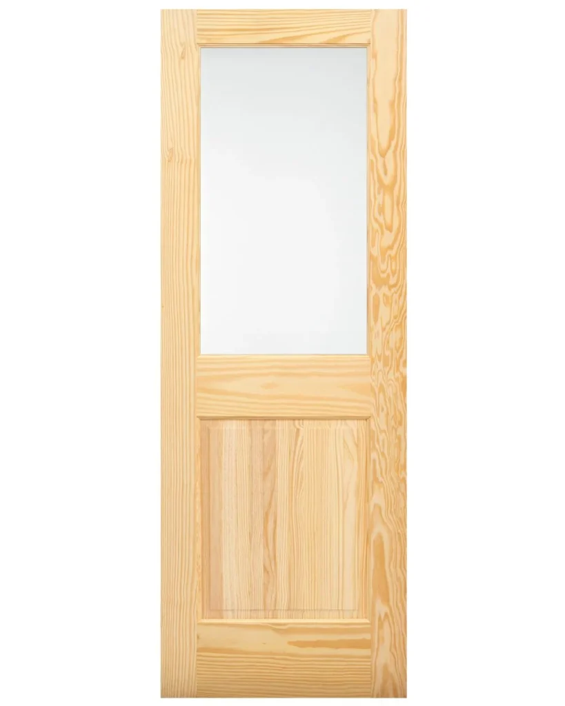 1/2 Lite Frosted Glass Over Raised Panel Pine Wood Interior French Door