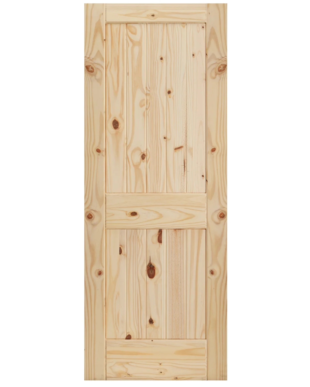 2 Panel Square Top V-Groove Knotty Pine Wood Interior Door