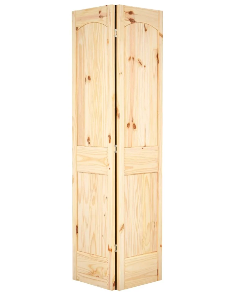 2 Panel Arch Top V-Groove Knotty Pine Wood Bifold Interior Door