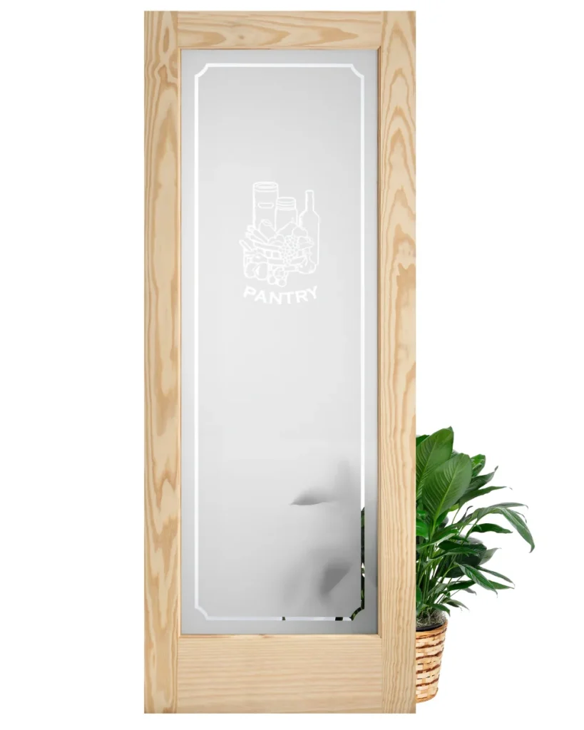 Single Lite Decorative Glass Clear Pine Wood Pantry Door